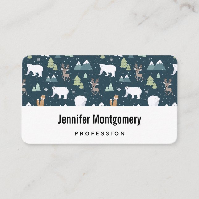 Cute Christmas Winter Animals Pattern Business Card (Front)