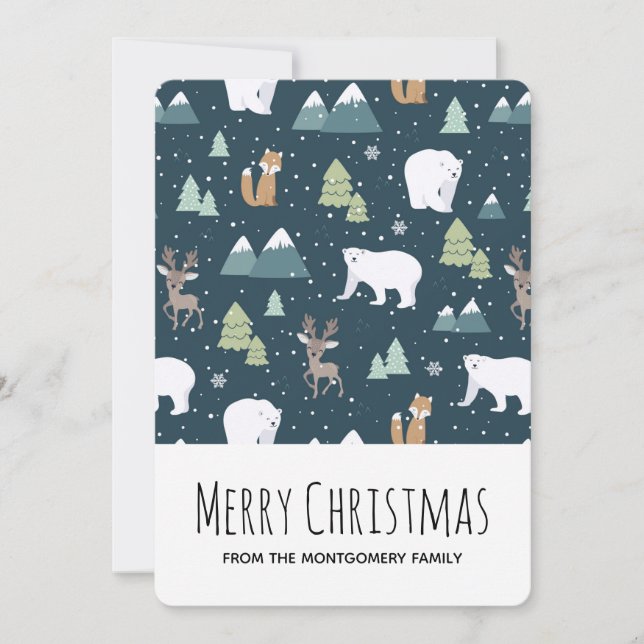 Cute Christmas Winter Animals Pattern Holiday Card (Front)