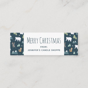 Cute Christmas Winter Animals Pattern Mini Business Card