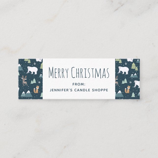 Cute Christmas Winter Animals Pattern Mini Business Card (Front)