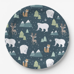 Cute Christmas Winter Animals Pattern Paper Plate