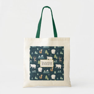 Cute Christmas Winter Animals Pattern Tote Bag