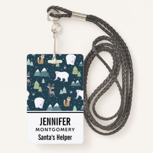 Cute Christmas Winter Animals Rustic Pattern Badge