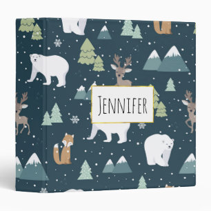 Cute Christmas Winter Animals Rustic Pattern Binder