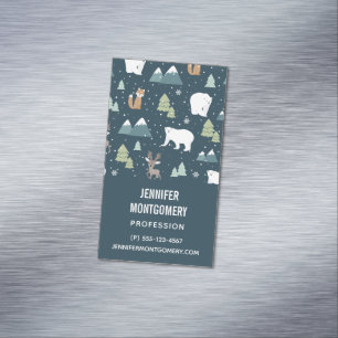 Cute Christmas Winter Animals Rustic Pattern Magnetic Business Card