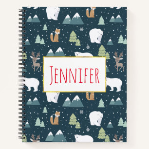 Cute Christmas Winter Animals Rustic Pattern Notebook