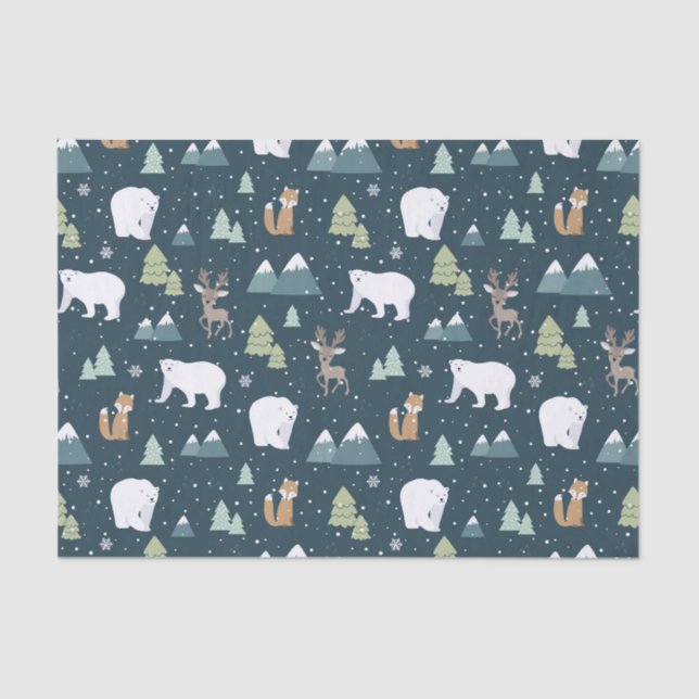 Cute Christmas Winter Animals Rustic Pattern Tissue Paper (Front)