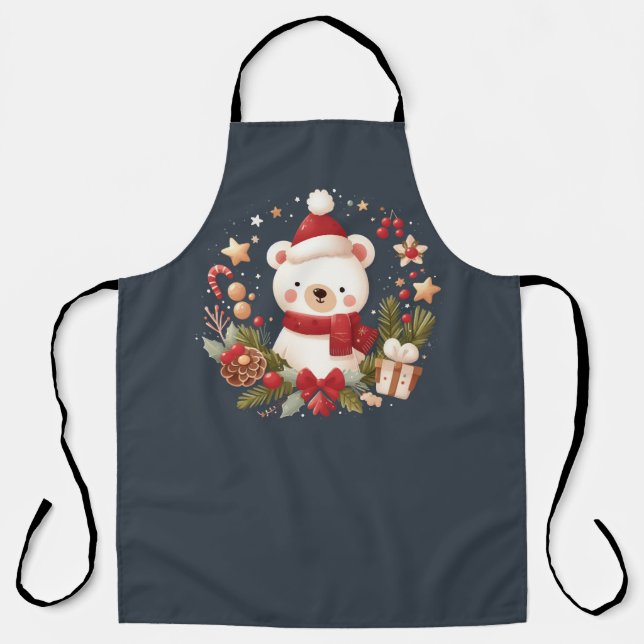 Cute Christmas/Winter bear in wreath Apron (Front)