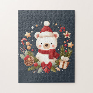 Cute Christmas/Winter bear in wreath Jigsaw Puzzle