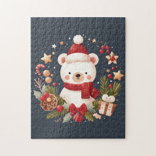 Cute Christmas/Winter bear in wreath Jigsaw Puzzle (Vertical)