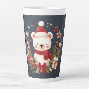 Cute Christmas/Winter bear in wreath Latte Mug