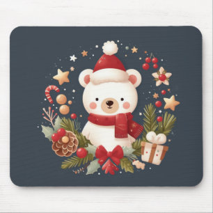Cute Christmas/Winter bear in wreath Mouse Pad