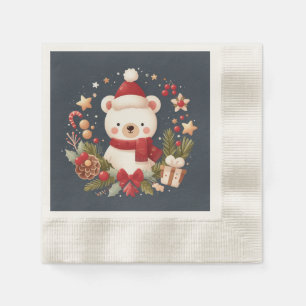 Cute Christmas/Winter bear in wreath Napkin