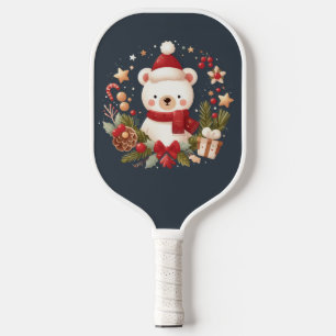 Cute Christmas/Winter bear in wreath Pickleball Paddle