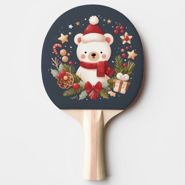 Cute Christmas/Winter bear in wreath Ping Pong Paddle (Front)