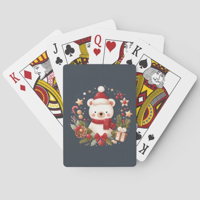 Cute Christmas/Winter bear in wreath Playing Cards (Back)