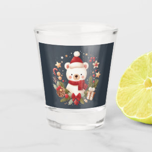 Cute Christmas/Winter bear in wreath Shot Glass