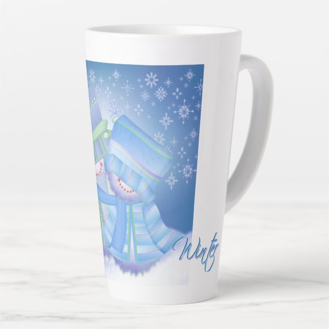 Cute Christmas Winter Blues Latte Mug (Right Angle)