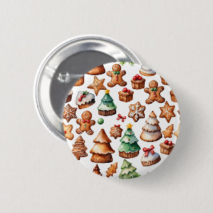 Cute Christmas Winter Gingerbread Illustration 2 Inch Round Button