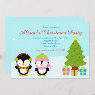 Cute Christmas Winter Penguins and Tree Invitation
