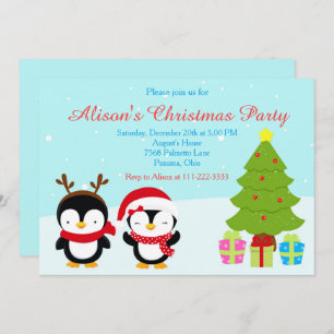 Cute Christmas Winter Penguins and Tree Invitation