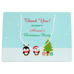 Cute Christmas Winter Penguins and Tree Thank You Large Gift Bag