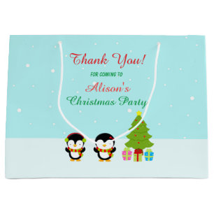 Cute Christmas Winter Penguins and Tree Thank You Large Gift Bag