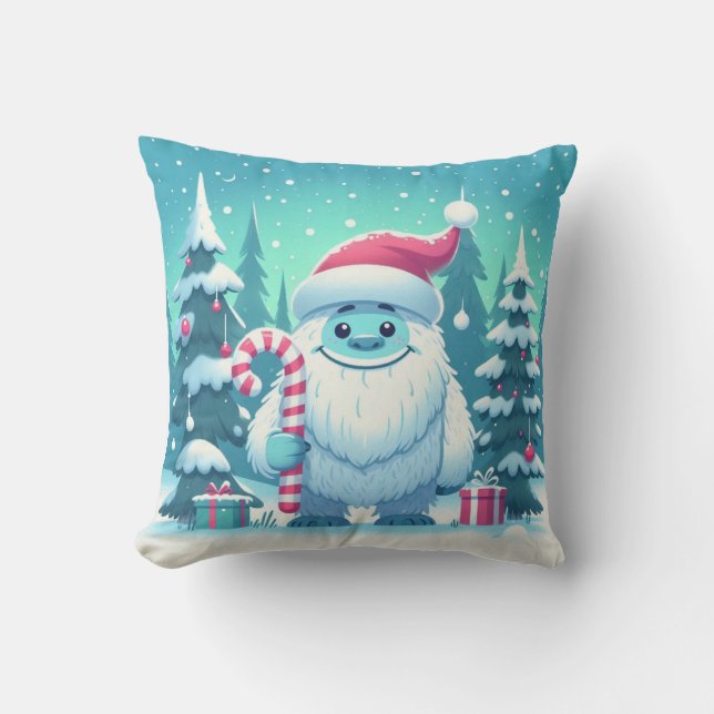 Cute Christmas/winter yeti Throw Pillow (Front)