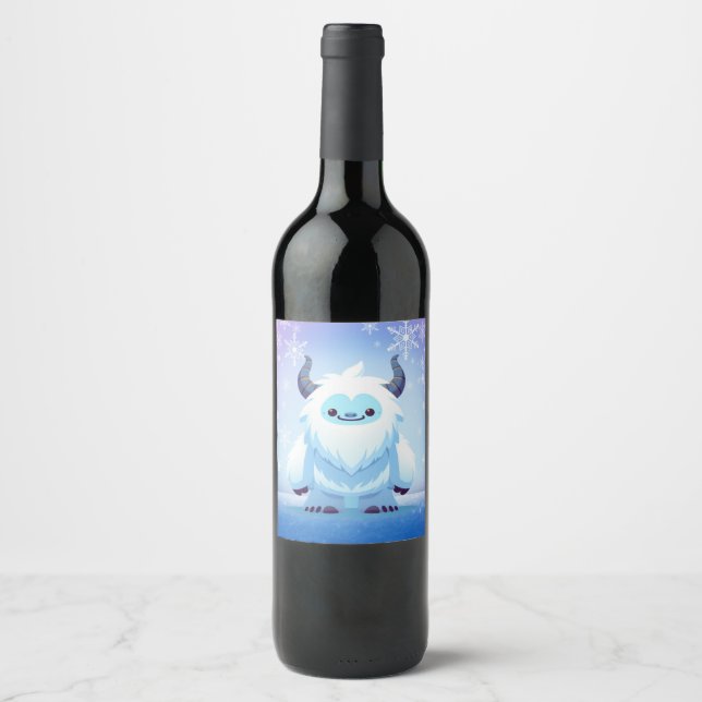 Cute Christmas/winter yeti Wine Label (Front)
