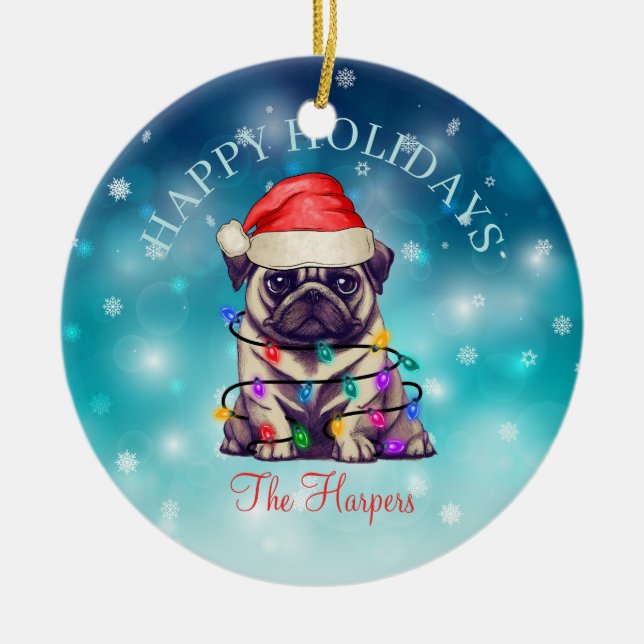 Cute Christmas Wish Happy Holidays Dog Pet Custom Ceramic Ornament (Front)
