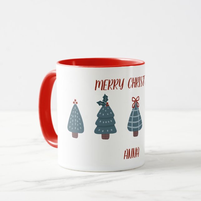 Cute Christmas with hand drawn Christmas trees Mug (Front Left)