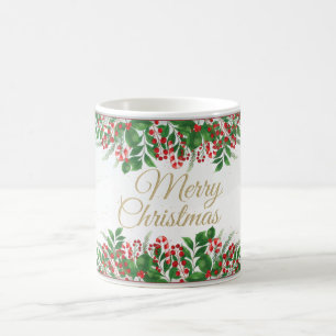 Cute Christmas with Red berries wreath floral Magic Mug