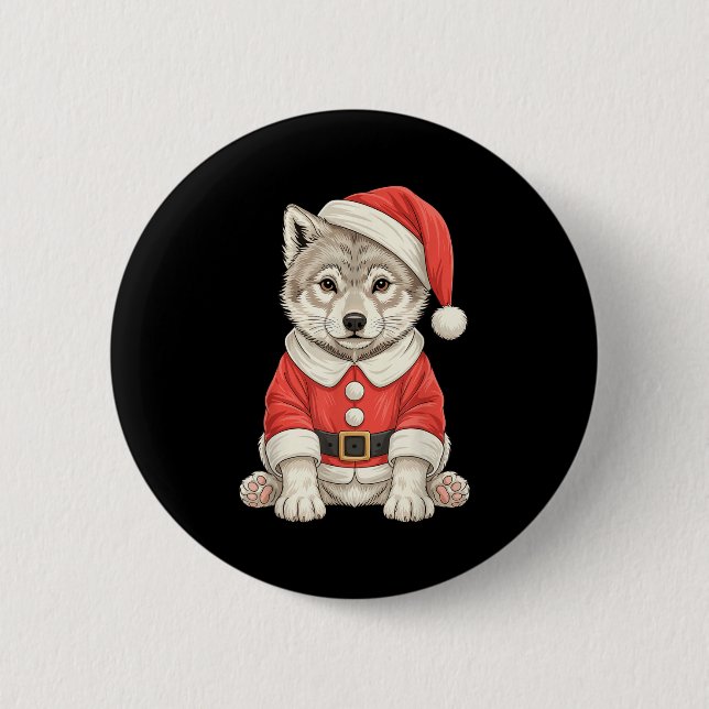 Cute Christmas Wolf Santa  2 Inch Round Button (Front)