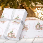 Cute Christmas wrapping paper for Baby Girl<br><div class="desc">Personalized Christmas Wrapping Paper in soft Christmas colours pink and green on the white background featuring cute baby bear girl,  Christmas tree and gifts. Easily personalize the text. - Kate Eden Art</div>