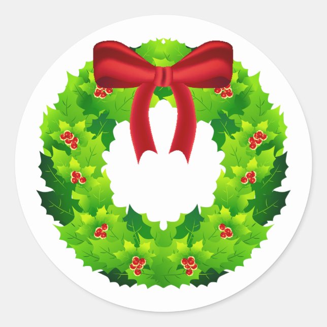 Cute Christmas Wreath With Red Ribbon Sticker (Front)