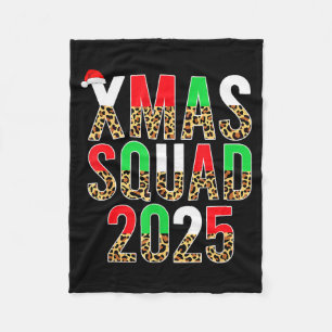 Cute Christmas Xmas Squad 2025 Leopard Print Famil Fleece Blanket