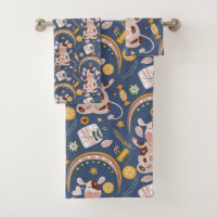 Cute Christmas Yoga Cow Whimsical Pattern Blue