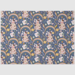 Cute Christmas Yoga Cow Whimsical Pattern Blue Tissue Paper