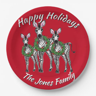 Cute Christmas Zebras personalize  Paper Plate