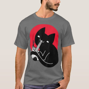 Cute Chubby Black Cat Eating Ramen Noodles T-Shirt