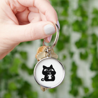 Cute Chubby Black Cat Sticker Keychain