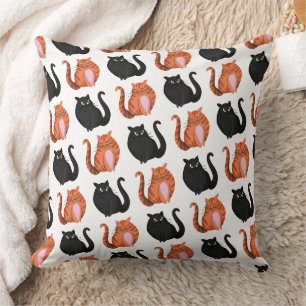 Cute Chubby Black & Orange Tabby Cats Pattern Throw Pillow