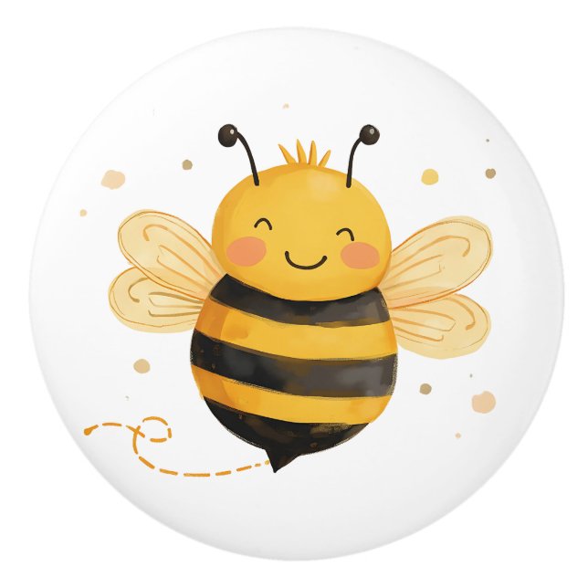 Cute Chubby Bumblebee "Bee Happy"  Ceramic Knob (Front)