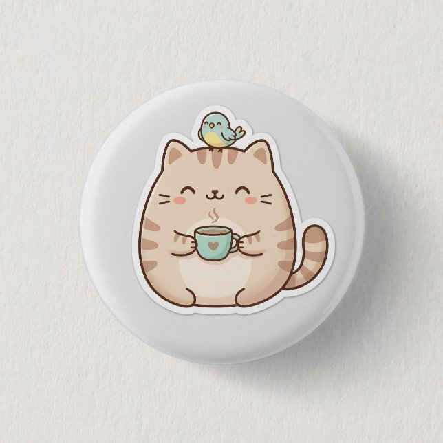 Cute Chubby Cat Coffee 1 Inch Round Button (Front)