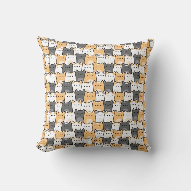 Cute Chubby Cat Doodle  Throw Pillow (Front)