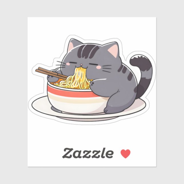 Cute Chubby Cat Enjoying Ramen Noodles (Sheet)