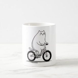 Cute Chubby Cat Riding a Bicycle Cartoon Coffee Mug