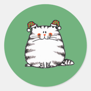 Cute Chubby Cat Two Christmas Hats Classic Round Sticker