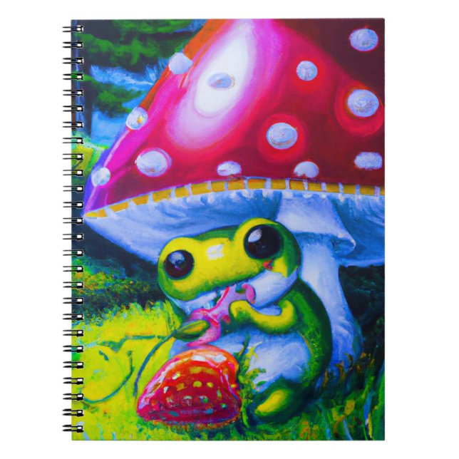 Cute chubby frog eating a strawberry notebook (Front)