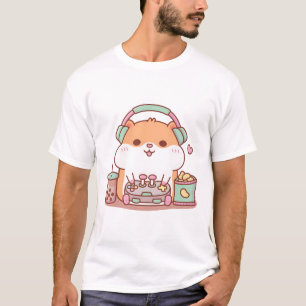 Cute Chubby Hamster Gamer Playing Video Games T-Shirt